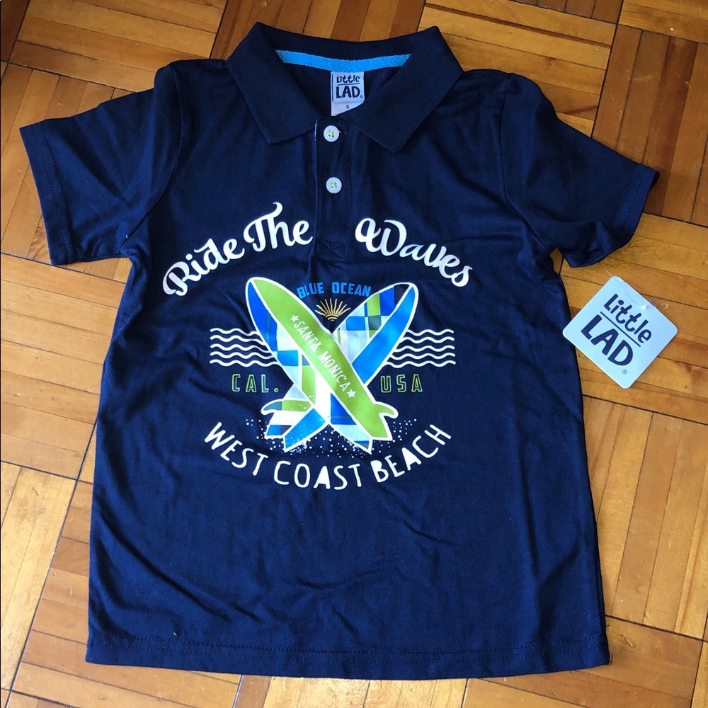 NWT Little Lad Navy Surf Print Polo Shirt